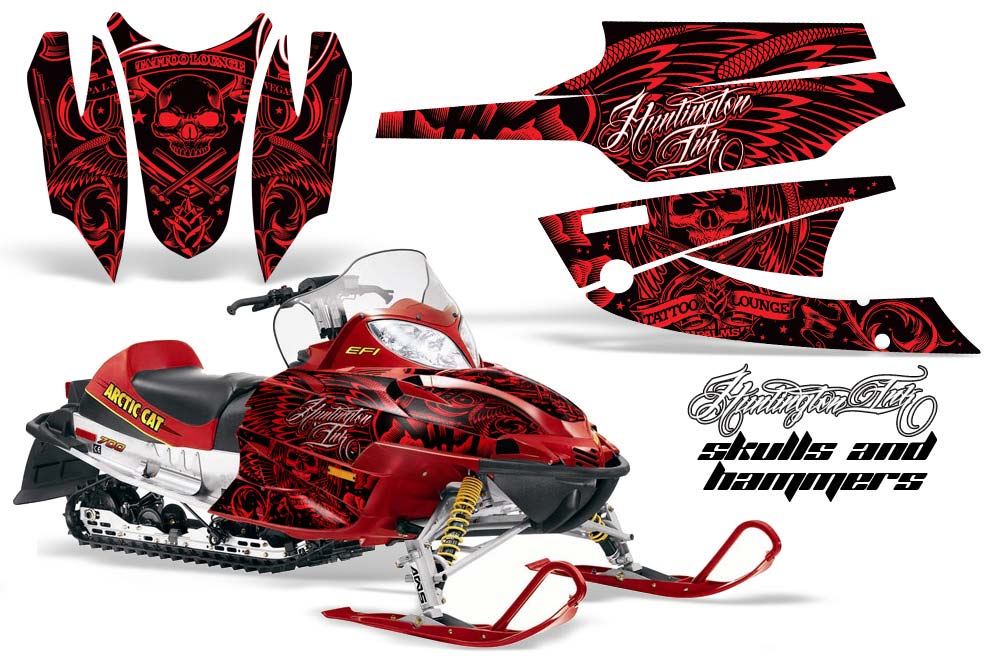 Arctic Cat Firecat F5 / F6 / F7 Sled Graphic Kit - 2003-2006 Skulls N Hammers Red