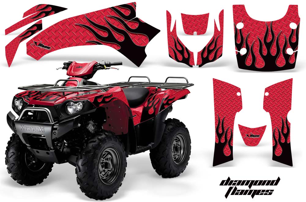 Kawasaki Brute Force 650i 4x4 ATV Graphic Kit - 2004-2012 Diamond Flames Black