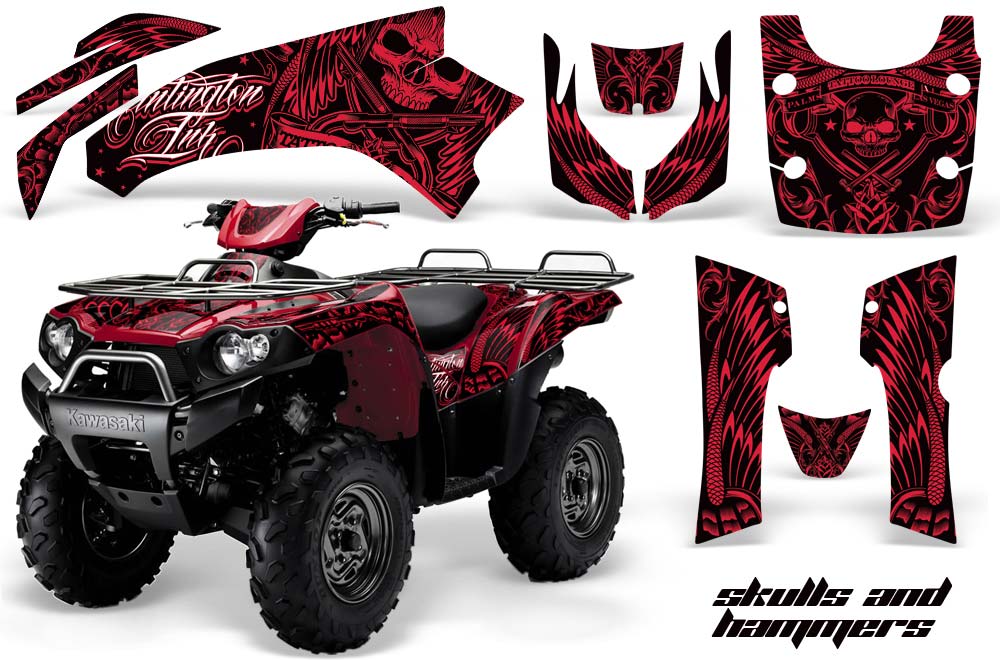 Kawasaki Brute Force 750 / 750i ATV Graphic Kit - 2005-2011 Skulls and Hammers Red