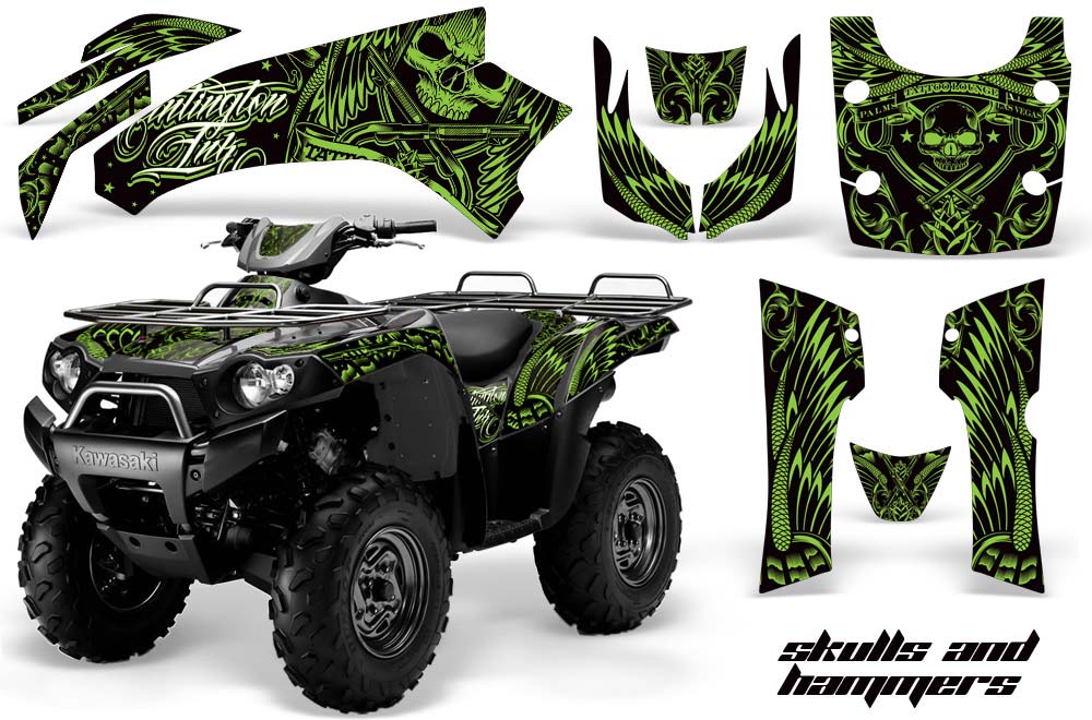 Kawasaki Brute Force 650i 4x4 ATV Graphic Kit - 2004-2012 Skulls and Hammers Green