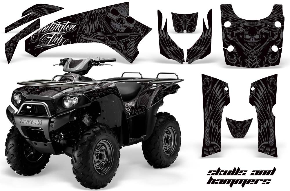 Kawasaki Brute Force 750 / 750i ATV Graphic Kit - 2005-2011 Skulls and Hammers Silver