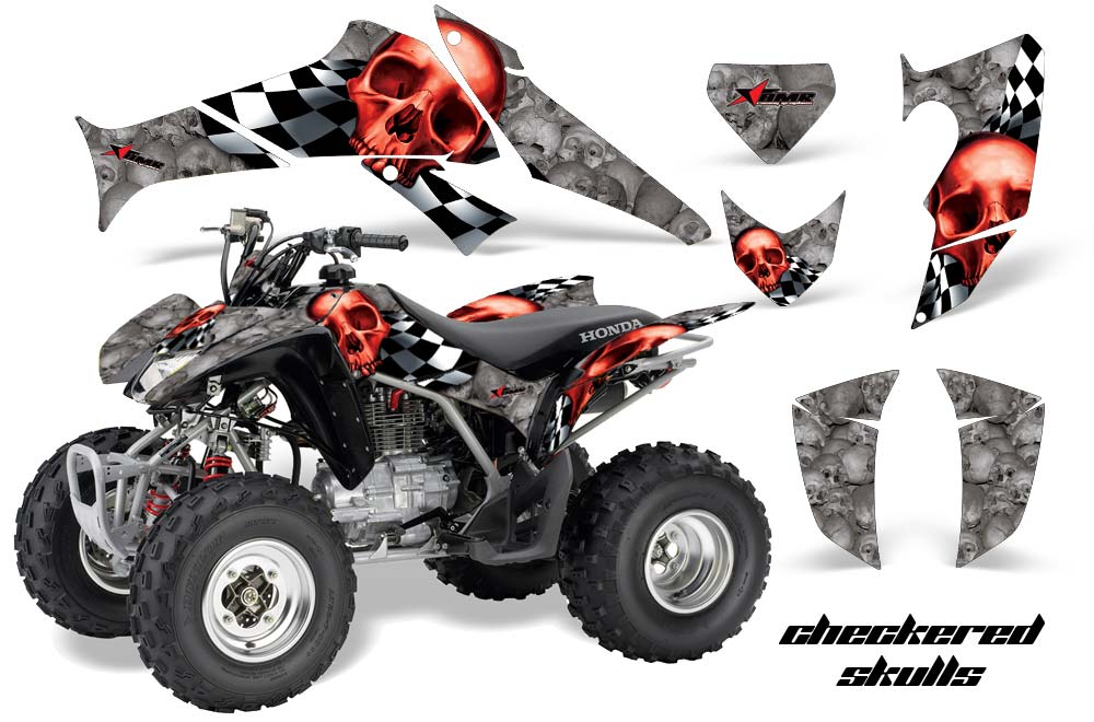 Honda TRX 250EX / 250R / 250X ATV Graphic Kit - 2006-2018 Checkered Skull Silver