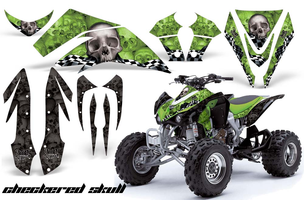 Kawasaki KFX 450 ATV Graphic Kit - 2008-2015 Checkered Skull Green