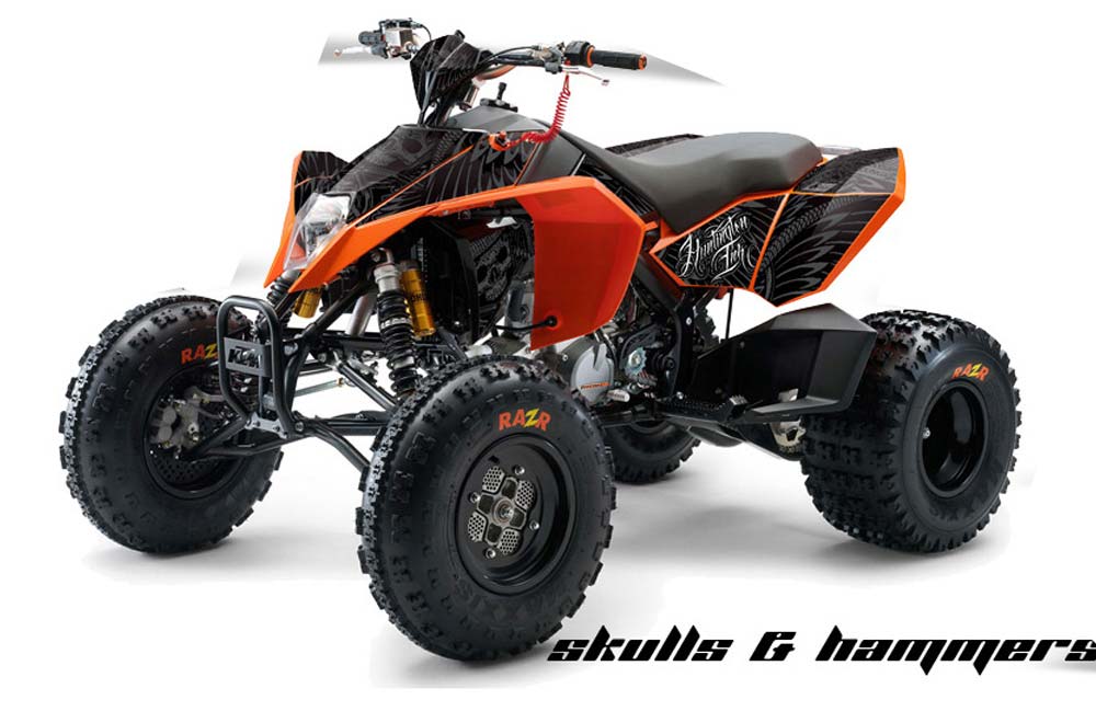 KTM 450 / 505 / 525 ATV Graphic Kit - 2008-2010 Skulls and Hammers Silver
