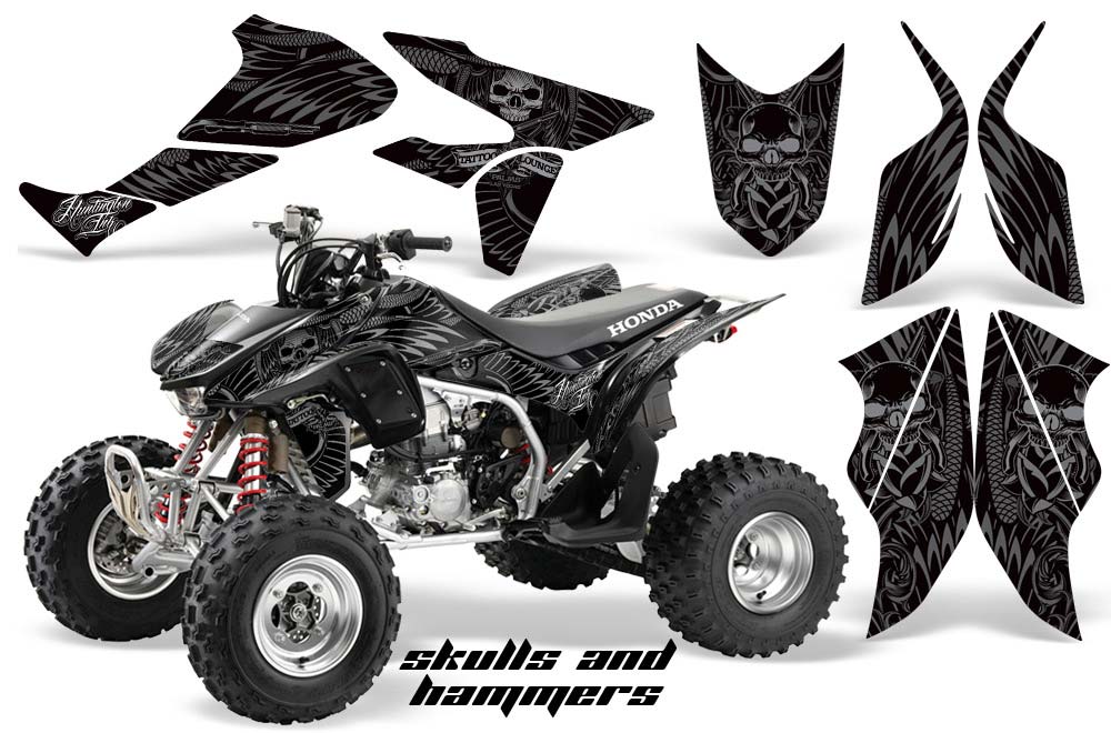 Honda TRX 450R ATV Graphic Kit - 2004-2016 Skulls and Hammers Silver
