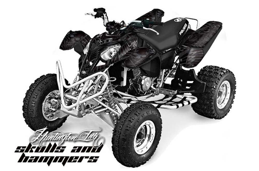 Polaris Predator 500 ATV Graphic Kit - 2002-2011 Skulls and Hammers Silver