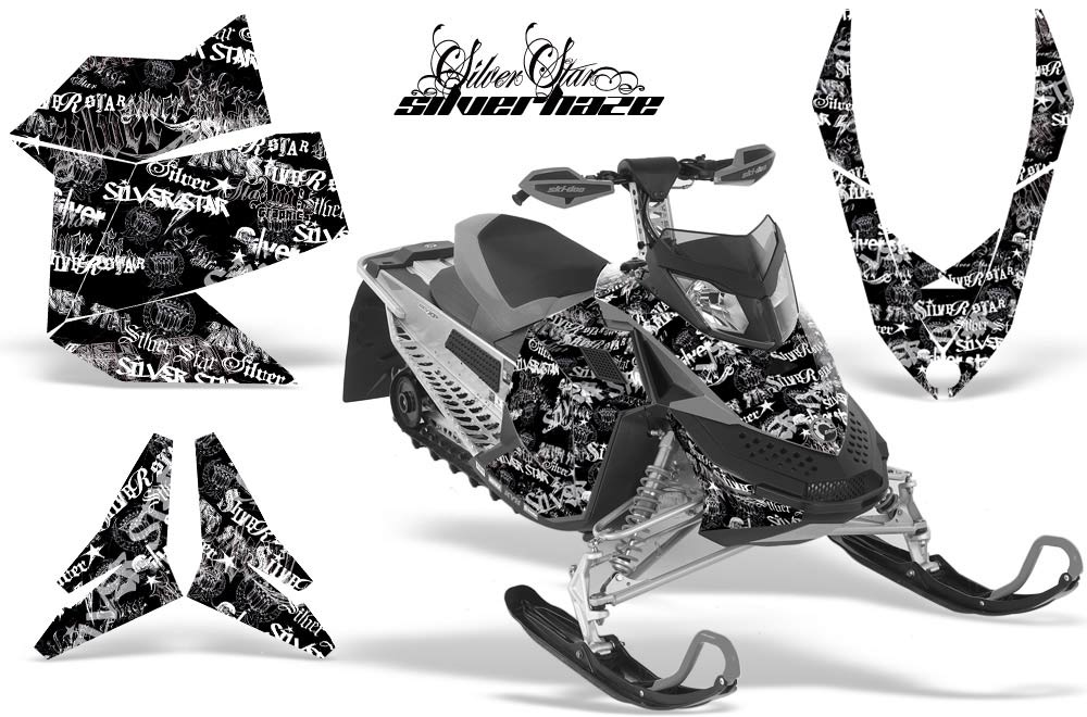 Ski Doo Rev XP Sled Graphic Kit - 2008-2012 Silver Star - Silverhaze Black