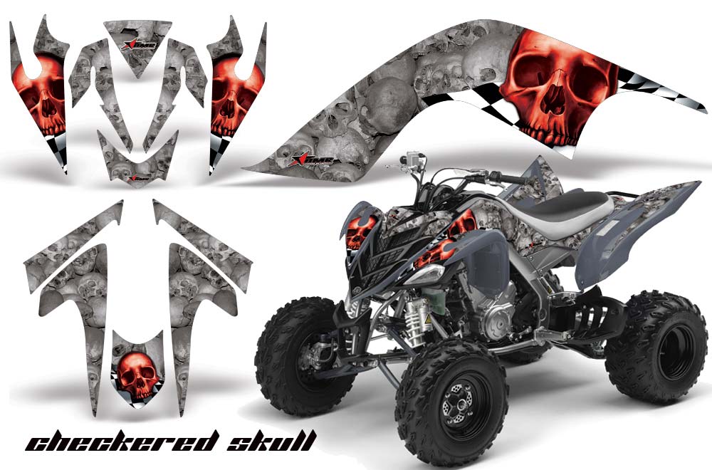 Yamaha Raptor 700 ATV Graphic Kit - 2006-2012 Checkered Skull Red