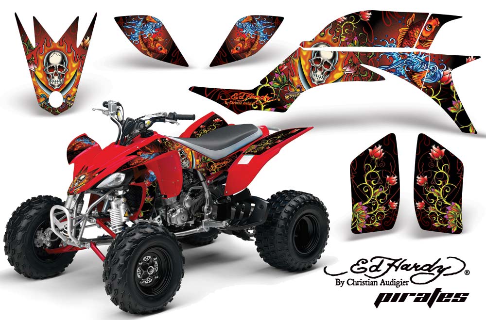 Yamaha YFZ 450 ATV Graphic Kit - 2004-2014 Ed Hardy - Pirates Red