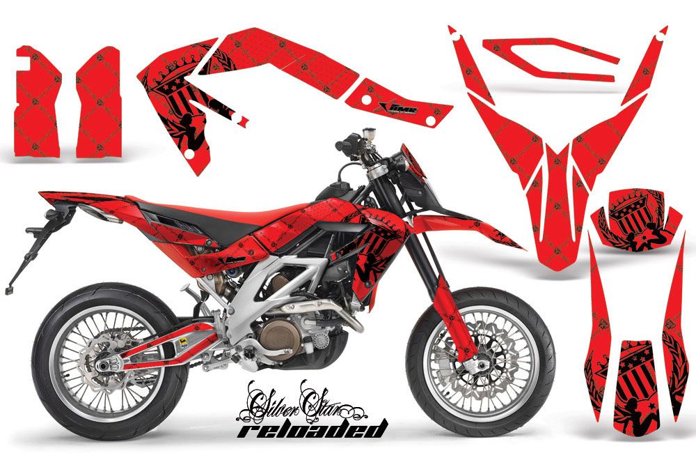 Aprilia SXV 4.5 / 5.5 Dirt Bike Graphic Kit - 2006-2015 Silver Star - Reloaded Red