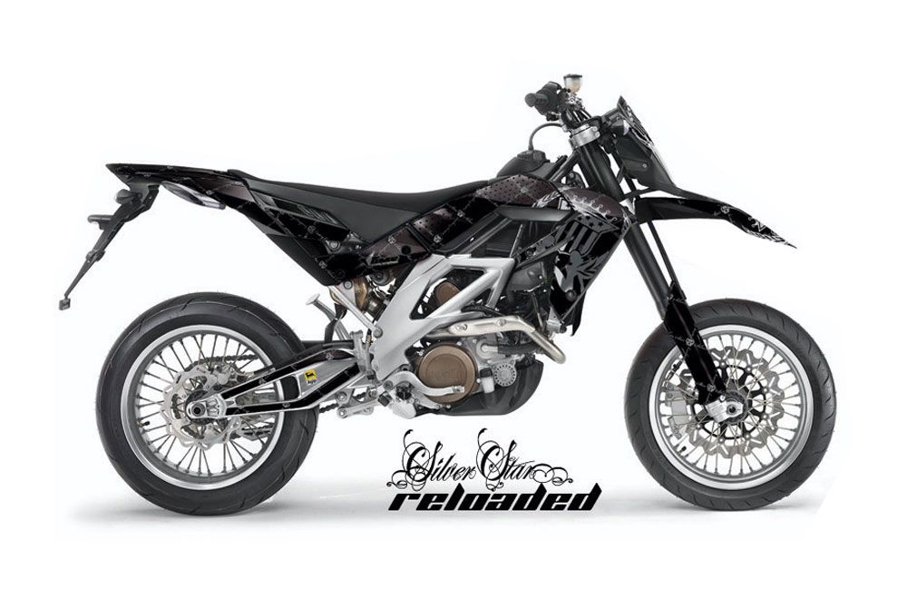 Aprilia SXV 4.5 / 5.5 Dirt Bike Graphic Kit - 2006-2015 Silver Star - Reloaded Black