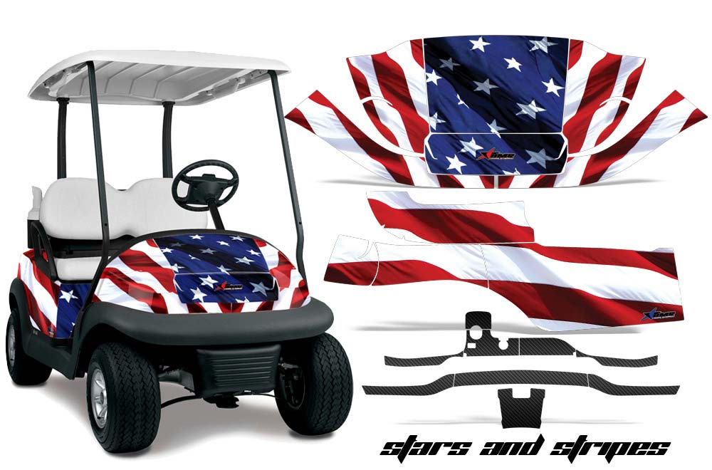 Club Car Precedent I2 Golf Cart Graphic Kit - 2006-2017 Stars n Stripes Red White & Blue