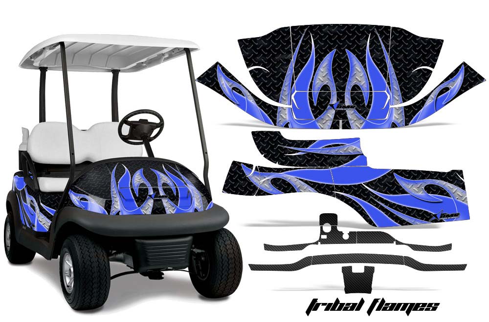Club Car Precedent I2 Golf Cart Graphic Kit - 2006-2017 Tribal Flames Blue