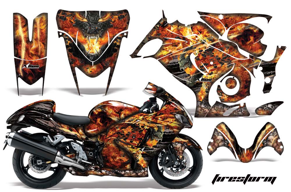 Suzuki GSXR 1300 Hayabusa Graphic Kit - 2008-2013 Firestorm Black