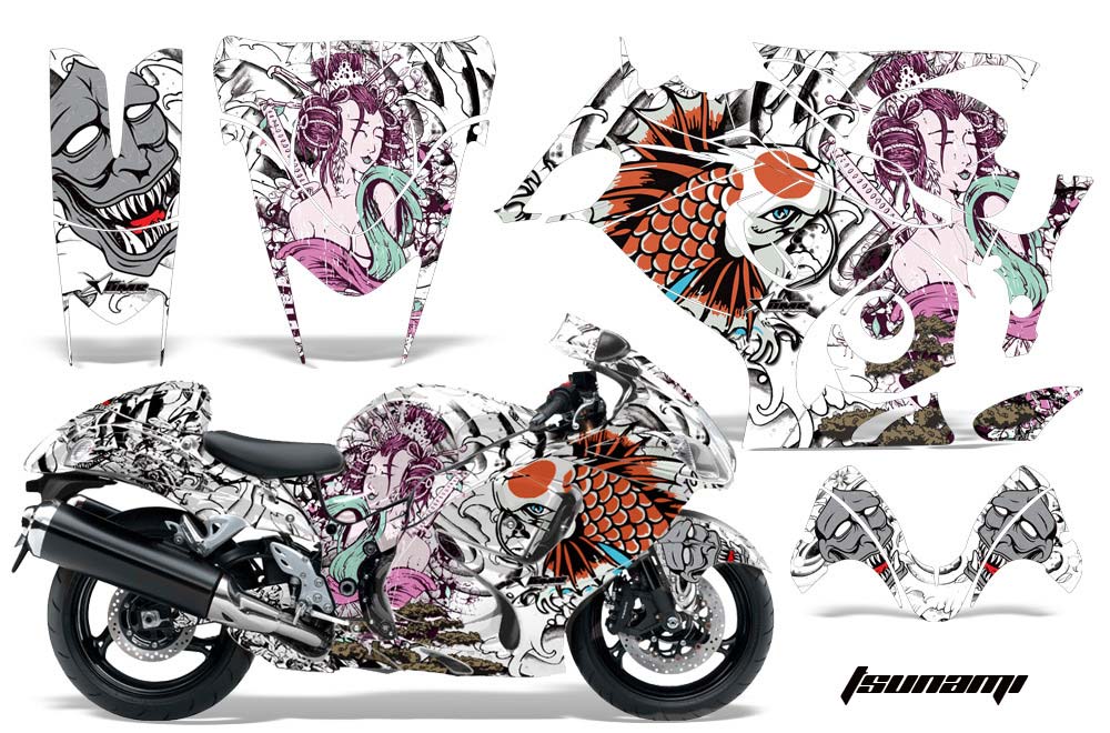 Suzuki GSXR 1300 Hayabusa Graphic Kit - 2008-2013 Tsunami White