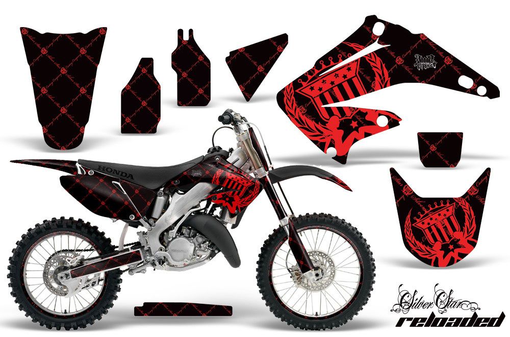 Honda CR250 Dirt Bike Graphic Kit - 1995-2015 Silver Star - Reloaded Red