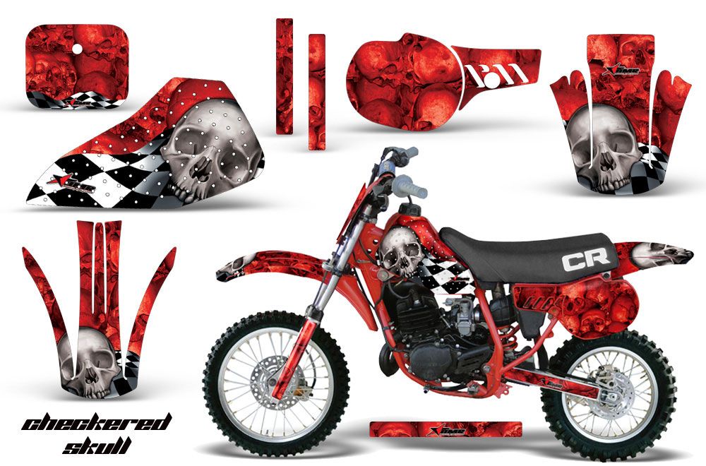 Honda CR60 Dirt Bike Graphic Kit - 1984-1985 Checkered Skull Red