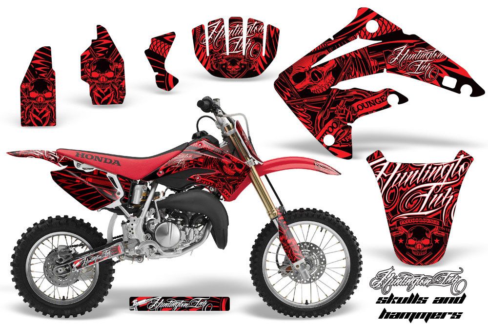 Honda CR85 Dirt Bike Graphic Kit - 2003-2007 Skulls and Hammers Red