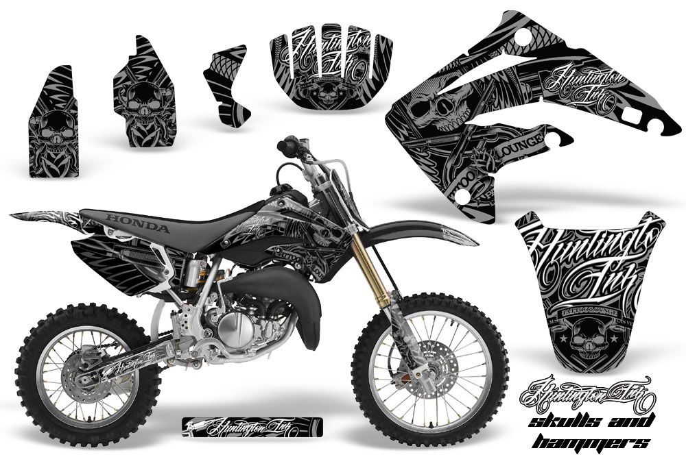 Honda CR85 Dirt Bike Graphic Kit - 2003-2007 Skulls and Hammers Silver