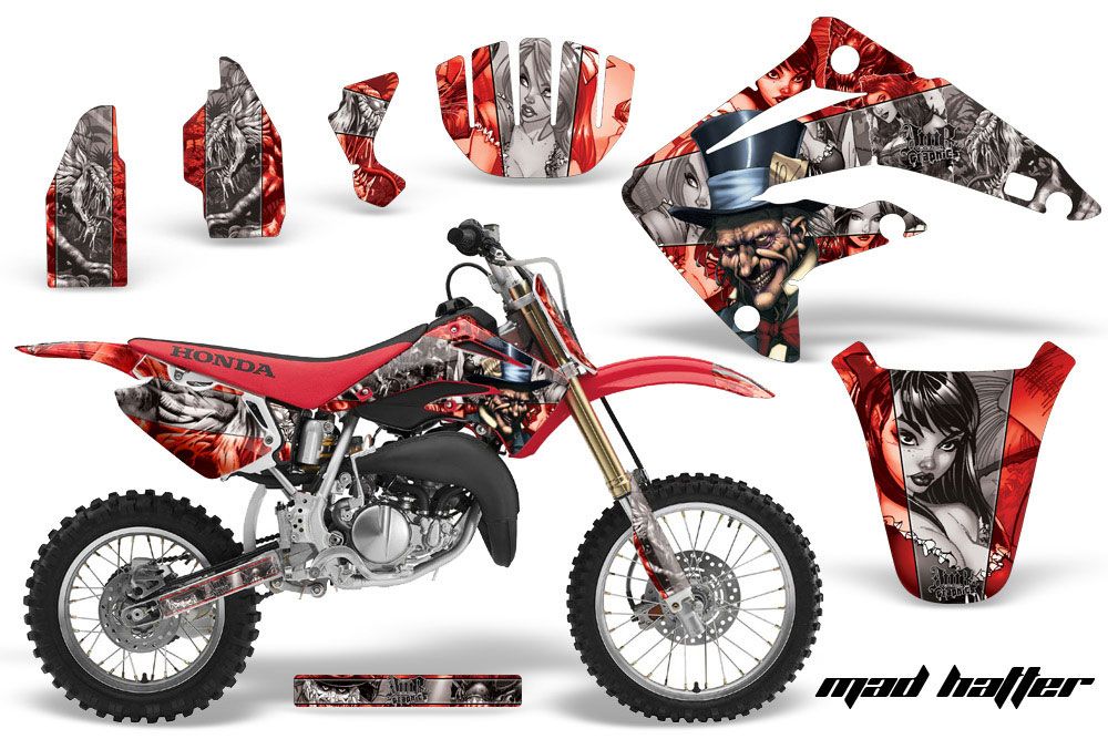 Honda CR85 Dirt Bike Graphic Kit - 2003-2007 Mad Hatter Red
