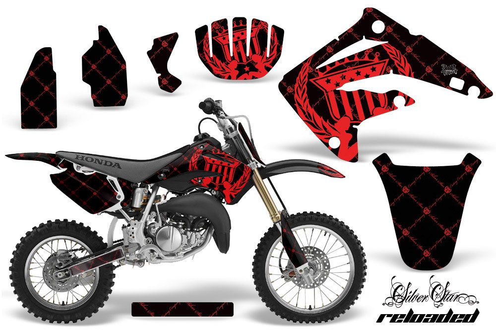 Honda CR85 Dirt Bike Graphic Kit - 2003-2007 Silver Star - Reloaded Red