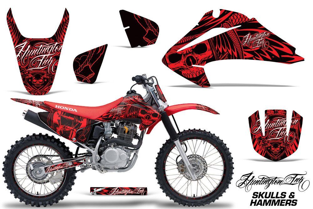 Honda CRF150 F Dirt Bike Graphic Kit - 2003-2007 Skulls and Hammers Red