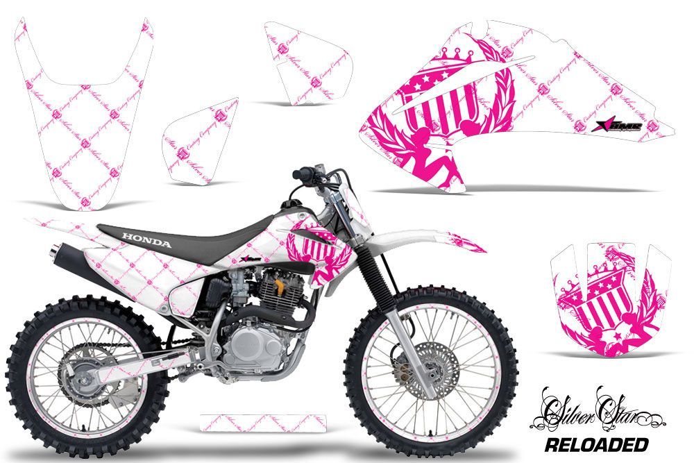 Honda CRF150 F Dirt Bike Graphic Kit - 2003-2007 Sivler Star - Reloaded Pink