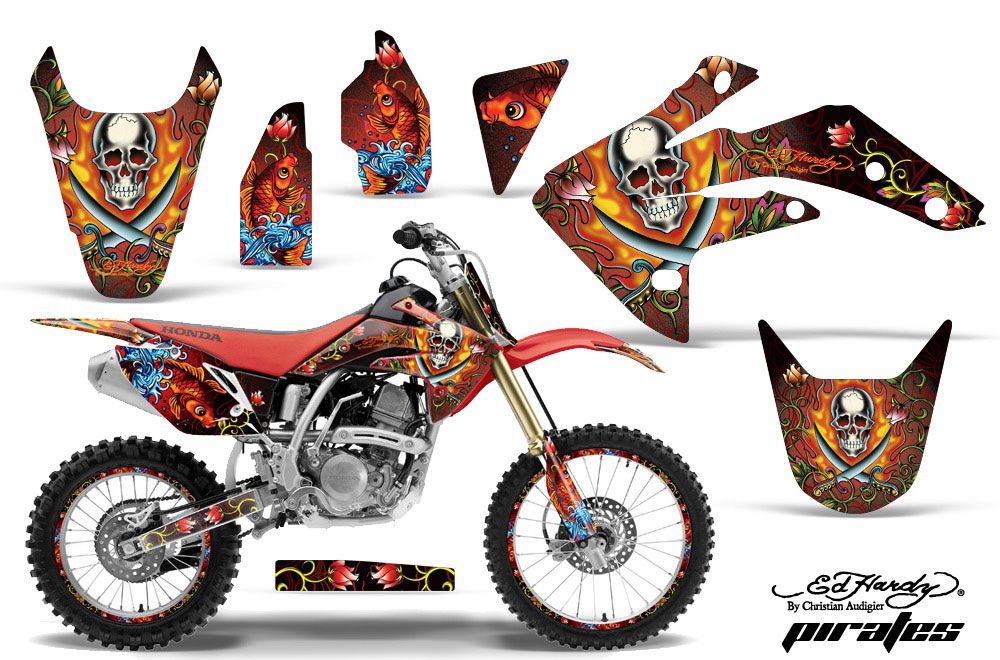 Honda CRF150 R Dirt Bike Graphic Kit - 2007-2016 Ed Hardy - Pirates Red