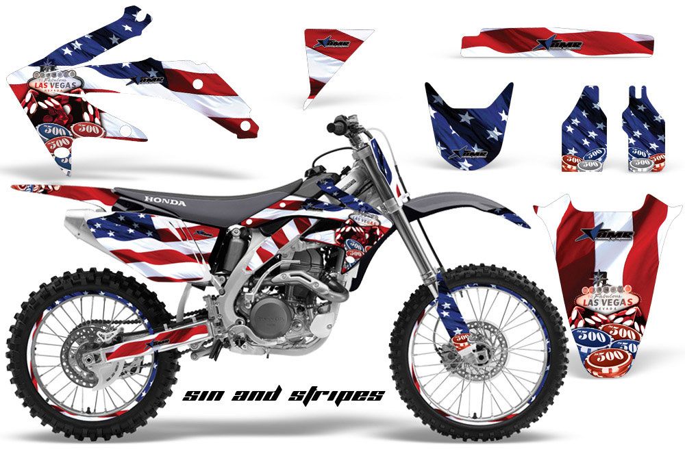 Honda CRF450 R Dirt Bike Graphic Kit - 2002-2012 Sin and Stripes