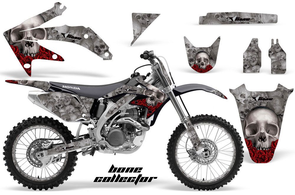 Honda CRF450 R Dirt Bike Graphic Kit - 2002-2012 Bone Collector Silver