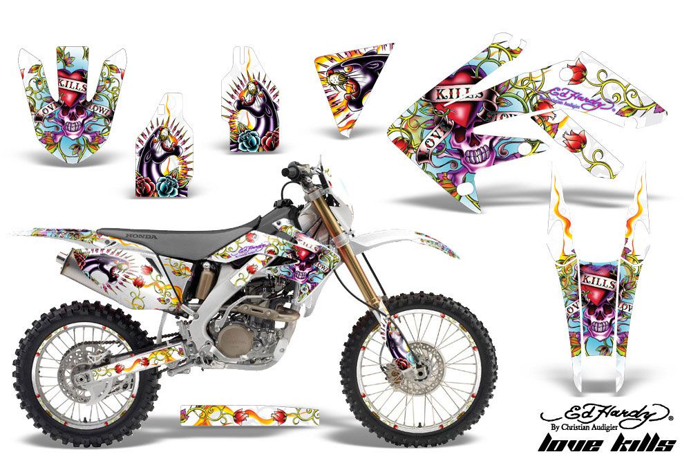 Honda CRF250 X Dirt Bike Graphic Kit - 2004-2017 Ed Hardy - Love Kills Red