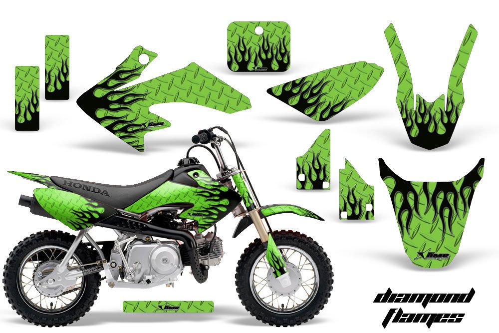 Honda CRF50 Dirt Bike Graphic Kit - 2004-2013 Diamond Flames Green