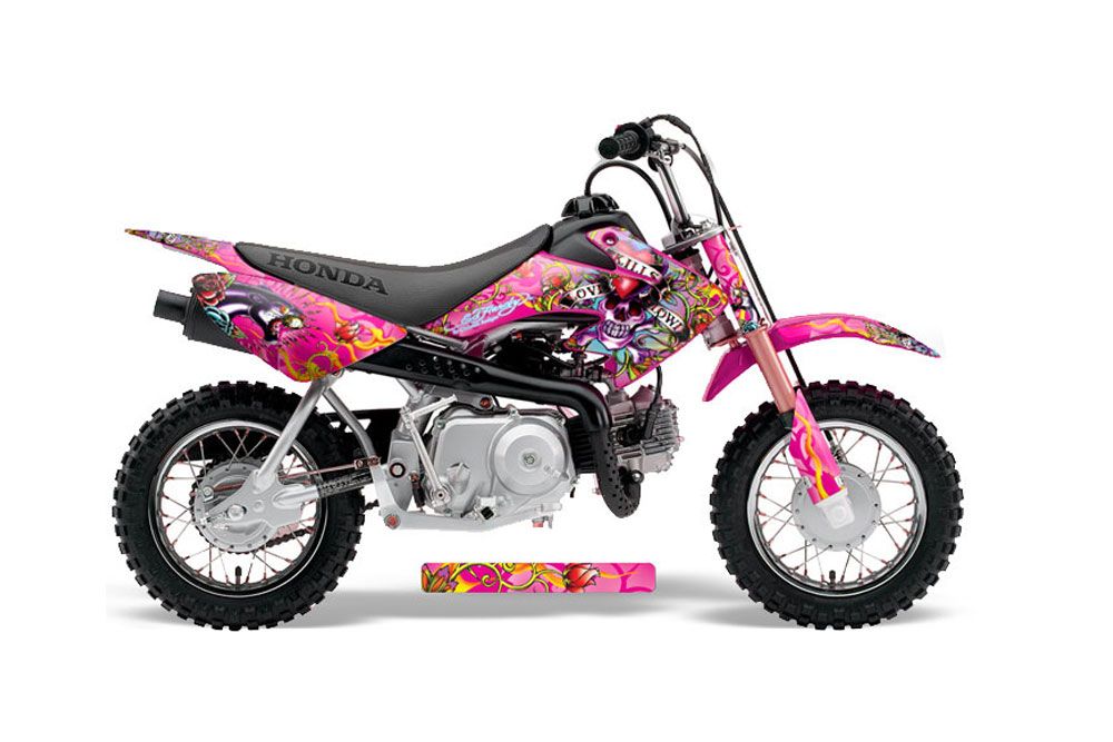 Honda CRF50 Dirt Bike Graphic Kit - 2004-2013 Ed Hardy - Love Kills Pink