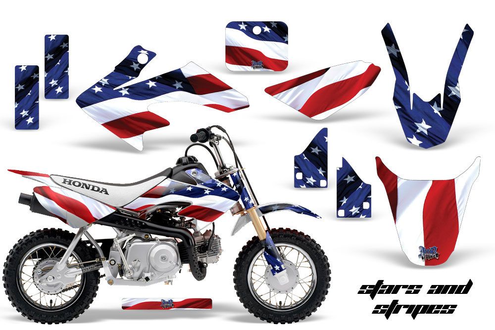 Honda CRF50 Dirt Bike Graphic Kit - 2004-2013 Stars and Stripes Red White & Blue