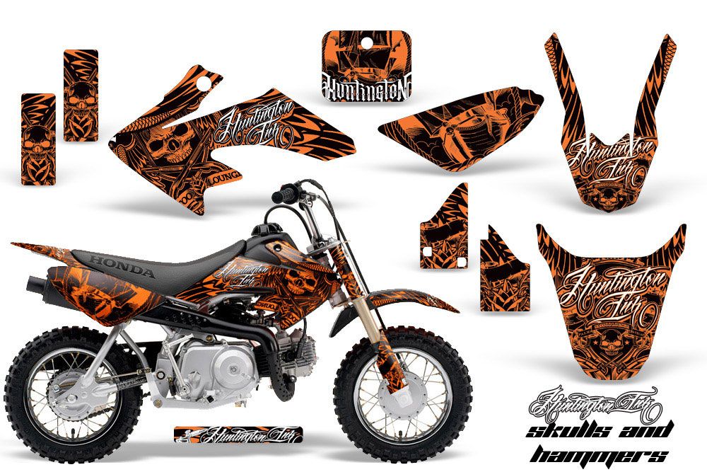 Honda CRF50 Dirt Bike Graphic Kit - 2004-2013 Skulls and Hammers Orange
