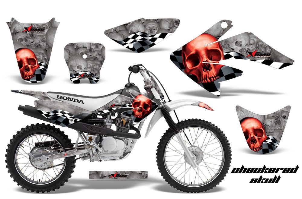 Honda CRF70 Dirt Bike Graphic Kit - 2004-2015 Checkered Skull Red
