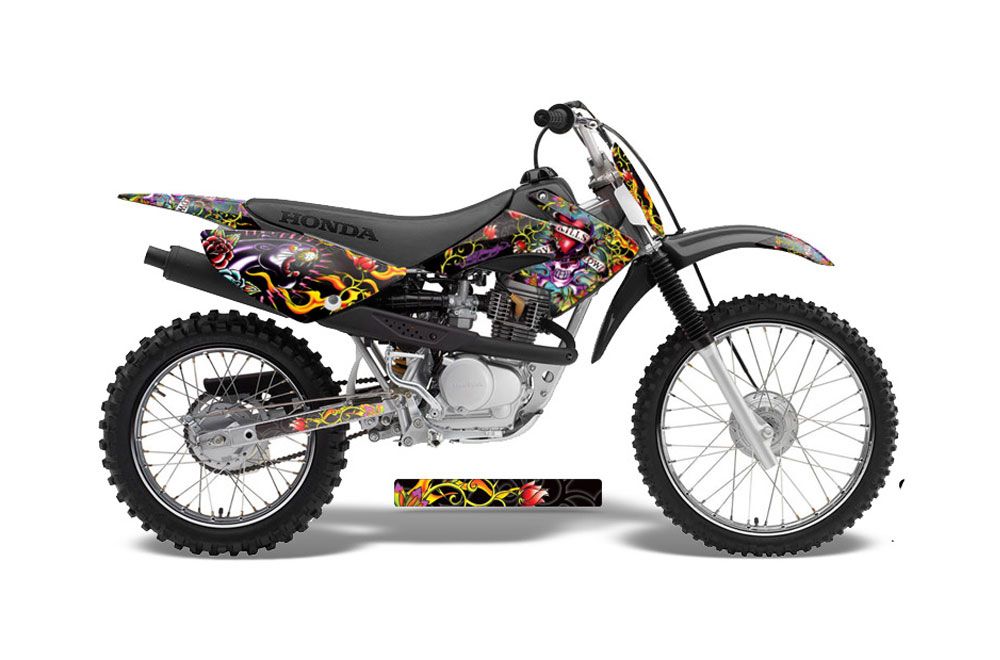 Honda CRF70 Dirt Bike Graphic Kit - 2004-2015 Ed Hardy - Love Kills Black