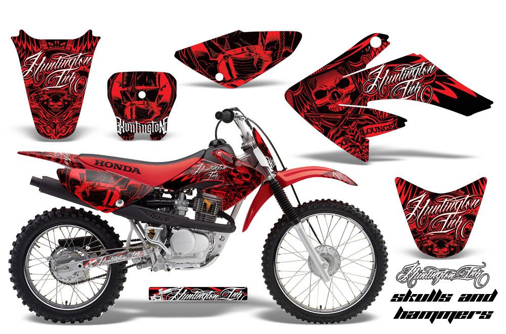 Honda CRF100 Dirt Bike Graphic Kit - 2004-2010 Skulls and Hammers Red