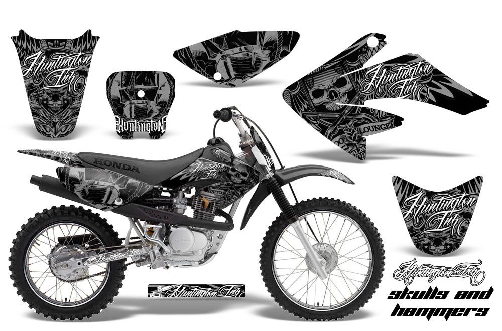 Honda CRF100 Dirt Bike Graphic Kit - 2004-2010 Skulls and Hammers Silver