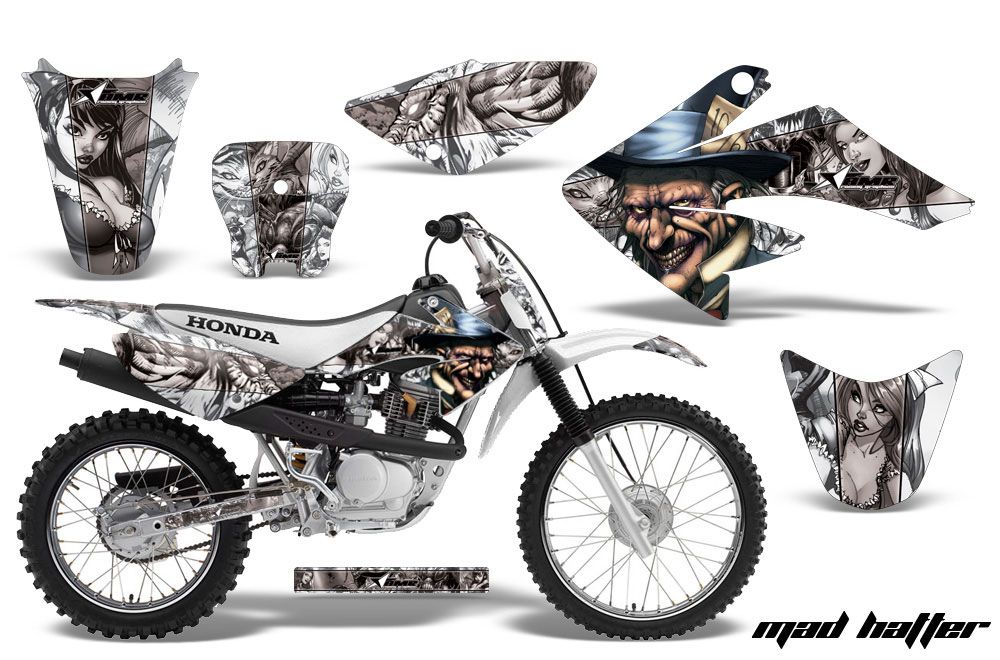Honda CRF100 Dirt Bike Graphic Kit - 2004-2010 Mad Hatter White