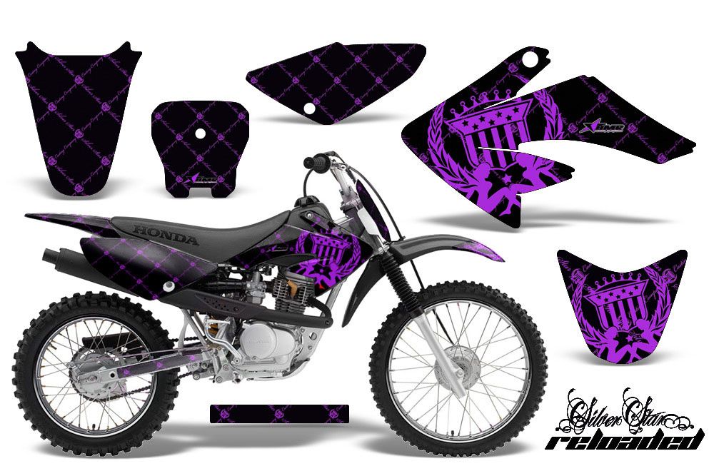 Honda CRF100 Dirt Bike Graphic Kit - 2004-2010 Silver Star - Reloaded Purple