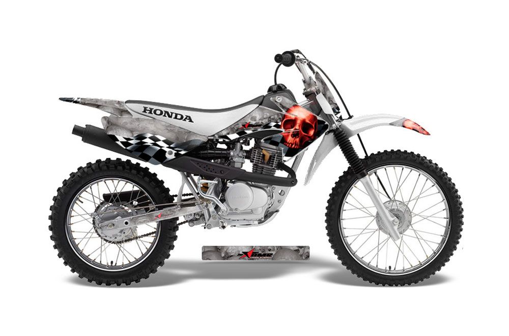 Honda CRF100 Dirt Bike Graphic Kit - 2004-2010 Checkered Skull Red