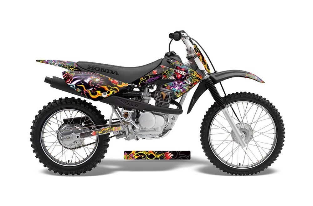 Honda CRF100 Dirt Bike Graphic Kit - 2004-2010 Ed Hardy - Love Kills Black