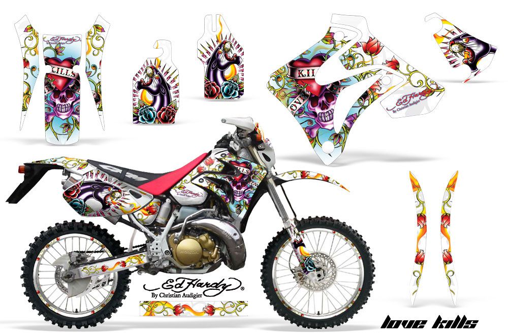 Honda CRM 250 AR Dirt Bike Graphic Kit - 1989-1999 Ed Hardy - Love Kills White