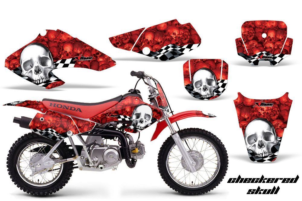 Honda XR50 Dirt Bike Graphic Kit - 2000-2003 Checkered Skull Red