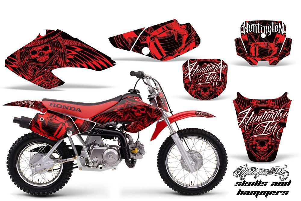 Honda XR50 Dirt Bike Graphic Kit - 2000-2003 Skulls and Hammers Red