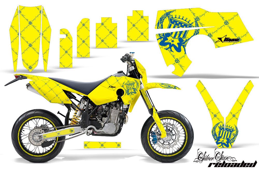 Husaberg FS / FE Dirt Bike Graphic Kit - 2006-2008 Silver Star - Reloaded Yellow