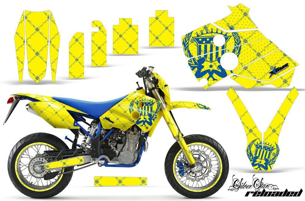 Husaberg FC / FE / FS 400 Dirt Bike Graphic Kit - 2001-2005 Silver Star - Reloaded Yellow