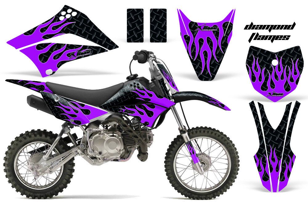 Kawasaki KLX110 Dirt Bike Graphic Kit - 2010-2016 Diamond Flames Purple