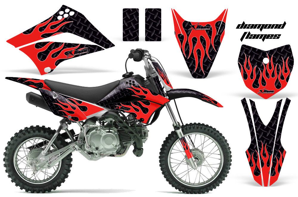 Kawasaki KLX110L Dirt Bike Graphic Kit - 2010-2018 Diamond Flames Red